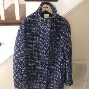 J crew wool blue & white Boucle pea coat size 10
